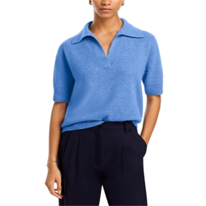 Maglione Polo a Maniche Corte in Cashmere Blu Taglia L di C by Bloomingdale's con Funzione Anti-Pilling - Product Image 1