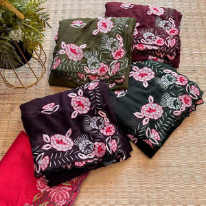 Sari Georgette tradicional de alta calidad, estilo paquistaní sedoso con bordado de encaje para fiestas de boda, número de modelo elegante - Product Image 6