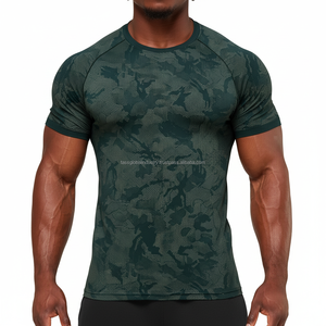 Camiseta Deportiva Unisex Personalizada, Camuflaje Jacquard, Nailon, Compresión, Espalda Cruzada, Manga Corta, Ligera, para Entrenamiento, Deporte y Atletismo - Product Image 1