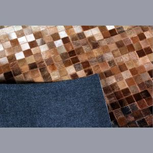 Tapis rectangulaire fin en patchwork de cuir naturel fait main avec poils, pour la maison, le salon, la chambre, le couloir, nettoyage localisé - Product Image 3