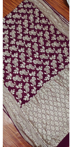 Sari en Georgette Khaddi Banarasi pur, tissage semi-artisanal, tissage élégant, tissu lisse, beau design traditionnel, fête, soleil - Product Image 5