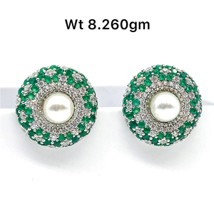 Joyería elegante Plata 925 Full Sparkling CZ Cubic Zircon Pave flor en forma de elegante perla grande Stud pendientes para mujer boda - Product Image 5