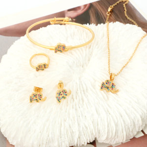 Nyh Olifant Kleurrijke Edelsteen Armbanden Verstelbare Ketting Zirkoon Stud Oorbellen Vergulde Ring Kinderen Sieraden <span class=keywords><strong>Set</strong></span> Voor Meisjes - Product Image 2