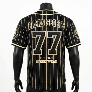 T-shirt 100% coton pour homme, coupe ample, imprimé, jersey de baseball premium pour homme en polyester 170 GSM, noir et crème avec empiècements contrastés. - Product Image 2