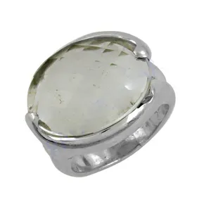 Romantic Statement Women's Silver <b>Ring</b> Large Faceted Stone Gemstone Zircon Inlay Copper Brass Jewelry Claw Setting Technology - Product Image 2