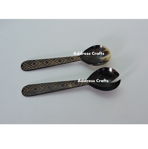 ชุดช้อนส้อมสลัด 2 ชิ้น ทำจากเขาสัตว์ธรรมชาติ คุณภาพสูง ขายดี เป็นมิตรกับสิ่งแวดล้อม ของใช้ในครัวสุดหรูจากอินเดีย - Product Image 6