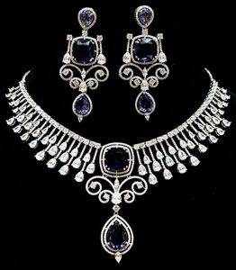 Designer High Quality <b>Silver</b> Finish CZ Stones Look <b>Necklace</b> <b>Set</b> With Earrings For Wedding Party Wear Collection For Women - Product Image 2