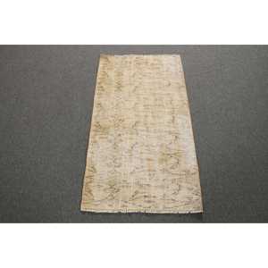 พรมตุรกีวินเทจ ขนาด 2x3.5 ฟุต พรมขนาดเล็ก สีเบจขอบสีน้ำตาล พรมขนสัตว์ - Product Image 1