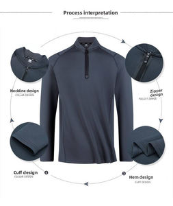 T-shirts de course à manches longues et fermeture éclair pour hommes personnalisés vêtements de sport tissés à séchage rapide col montant impression Performance pour - Product Image 4