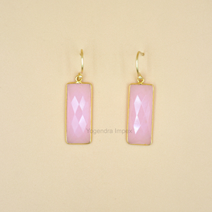 Boucles d'oreilles pendantes en argent Sterling 925 faites à la main fantaisie calcédoine rose naturelle pierre précieuse plaqué or lunette à la mode fête mariage - Product Image 2