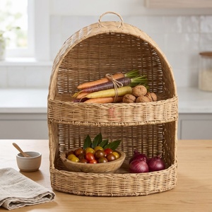 <b>Double</b> Layer Rattan Storage Basket Handmade Wicker Organizer <b>Bin</b> for Kitchen Vegetable Fruit Display - Product Image 3