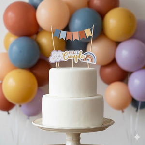 Juego de 4 Adornos de Madera Reutilizables para Pastel de Cumpleaños, Diseño Boho de Nubes y Arcoíris, Decoración Pastel para Mayores de 14 Años - Product Image 5