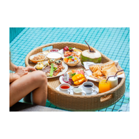Fabricación Plástico Flotante desayuno cesta de agua al aire libre ratán piscina bandeja de servicio para Resort mimbre