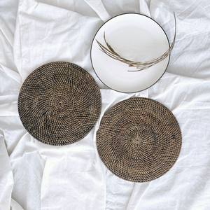 Handmade Tabletop Decoration Rattan <b>coaster</b> With <b>Black</b> Rim Natural Dinner Serving Charger Plates - Product Image 6