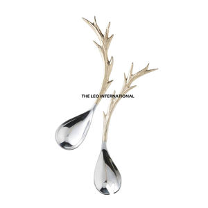 ชุดเครื่องใช้บนโต๊ะอาหารสีเงินแบบทันสมัยพร้อมชุดรับประทานอาหารลายใบไม้สำหรับงานเฉลิมฉลองหรือการตกแต่งมีดเหล็กกระจก - Product Image 1