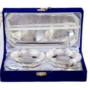 Juego de Cuencos de Plata Alemana con Bandeja y Cuchara, Caja de Terciopelo de Lujo para Frutos Secos y Dulces, Decoración Real para el Hogar - Product Image 4