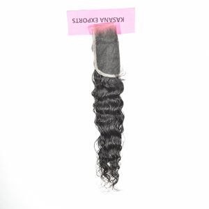 Extensions de cheveux humains naturels indiens non traités, couleur noire, vague profonde, 100% cuticules alignées, fermeture HD 5*5, vente en gros - Product Image 1