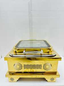 Alta calidad de lujo de acero inoxidable Art Deco diseño Manual hidráulico Visible tapa de vidrio dorado plato de frotamiento calentador de alimentos para Hotel - Product Image 6