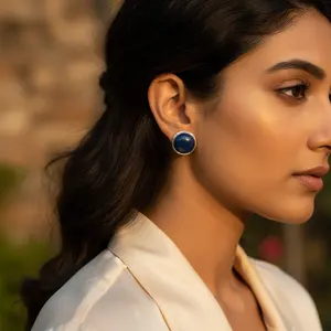 Pendientes Geométricos de Plata 925 con Lapislázuli como Piedra Principal, Engaste de Bisel con Baño de Oro, Joyería de Piedras Preciosas para Mujer - Product Image 1