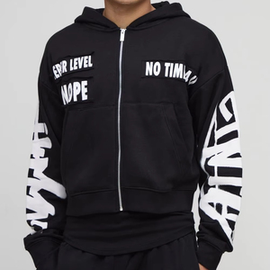 Crop Style Zip Up Invierno Poliéster/Algodón Unisex Oversized Thick Heavy 450Gsm Hoodies Sin cuerdas Trabajo desgastado - Product Image 1