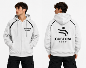 Custom Men's Autumn Full Zip Hoodie Embroidered Logo | Heavyweight 100% Cotton Fleece Zip-Up Sweatshirt | OEM/ODM Manufacturer | - Product Image 2