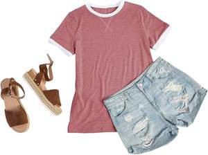 Camiseta de manga corta con cuello redondo para mujer Color básico Tops de bloque ecológicos para verano - Product Image 6