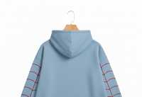 Sweat à capuche unisexe bleu poudré avec motif rouge uni, coupe décontractée, coupe-vent, streetwear, brodé, 100 % coton molletonné anti-boulochage, coupe ample