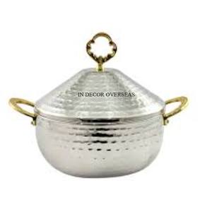 Dernier modèle Arrivée Magnifique Look Heavy Duty Métal Argent Brillant Poli Texture Martelée Casserole Avec Poignées Plaqué Or - Product Image 1