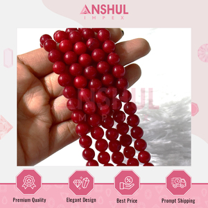 Collar y pulsera de joyería de moda al por mayor de diseño elegante de calidad superior que hace hebras de cuentas redondas sintéticas de coral rojo - Product Image 5