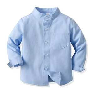 Promoción de los fabricantes, camisas escolares blancas antiarrugas para niños, manga larga, cuello mandarín, hilo teñido, algodón transpirable - Product Image 3