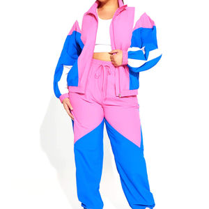 Custom Color Block <b>Women</b> Embroidery <b>Nylon</b> Short Tracksuits Sets Two Piece Shorts & Jacket Zip up Panelled Windbreaker Shorts Set - Product Image 5