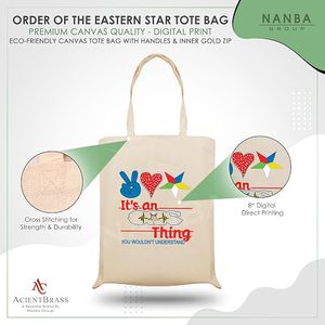 OES Masonic Shriner Canvas <b>Tote</b> <b>Bag</b> Waterproof Digital Print <b>with</b> Embroidery Reusable Shopping <b>Bag</b> and Rose Gold <b>Zip</b> - Product Image 2