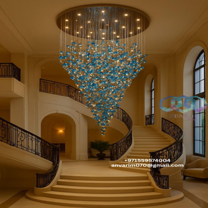 Lustre en cristal d'art de luxe moderne en verre personnalisé pour le hall d'escalier pour les EAU Arabie Saoudite Qatar Koweït Oman USA Chine suspendu - Product Image 2