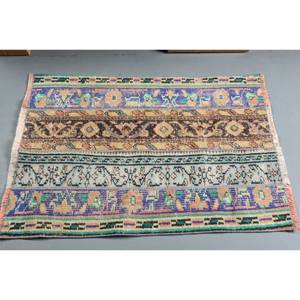 พรมปูพื้นขนแกะสไตล์ตุรกีโบราณขนาด2.5x3.5ฟุตหรูหราสไตล์ดั้งเดิมสีน้ำเงินลายเย็บปะต่อสีเบจแบนลาเท็กซ์สำหรับโถงทางเดิน - Product Image 3