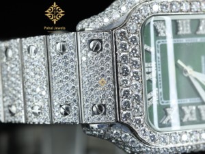 Montre de luxe pour homme avec cadran vert en moissanite VVS plaqué argent de haute qualité, design carré, sertie de diamants - Product Image 5