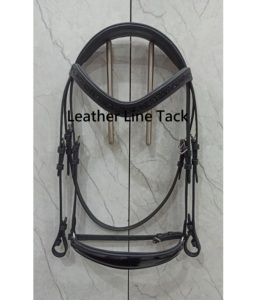 บังเหียนม้าหนังแท้สีดำสายรัดคิ้วคริสตัลสีดำขอบจมูก - Product Image 2