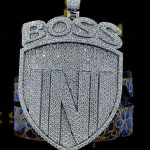 Moissanite Iced out Two Tone Khanda Pendant en adornado con diamantes VVS, Sikh Religious Pendant Style 925 Sterling Silver - Product Image 3