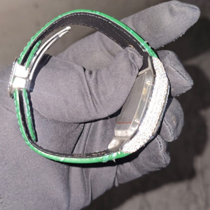 Montre-bracelet pour homme en cuir, nouvelle collection, quartz vert, chiffres arabes, carrée, 40 mm, 20 mm, entièrement sertie de pierres, prix de gros, best-seller - Product Image 6