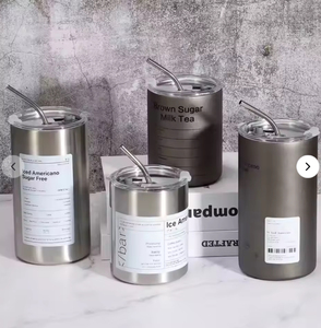 Vaso Redondo de Acero Inoxidable con Relieve, Ecológico y Clásico, con Plástico POM, para Regalos de Bienvenida - Product Image 1