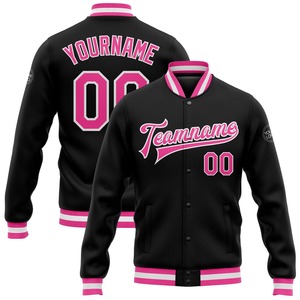 Directo industria venta al por mayor casual invierno personalizado negro Rosa-blanco bombardero Full-Snap Varsity Letterman chaqueta de dos tonos - Product Image 4