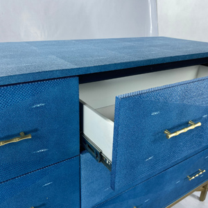 Commode convertible moderne extensible et pliable pour chambre à coucher, tables de chevet, 6 tiroirs, faux shagreen, rangement - Product Image 6