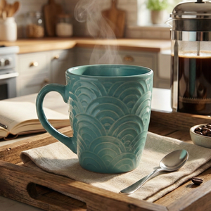 Juego de 2 Tazas de Café de Cerámica Hechas a Mano con Diseño Simple, Tapa de Espuma Marina, Aptas para Microondas y Lavavajillas, Estilo Moderno, Tazas de Madera para Té - Product Image 2