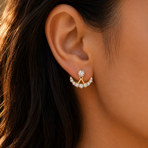 Pendientes de Oro Puro de 14k con Diamantes Redondos Cultivados en Laboratorio, Desmontables, en Forma de Media Luna, para Regalo de Aniversario, Venta al por Mayor - Product Image 3