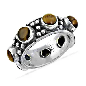Anillo Ajustable de Plata Chapado en Oro con Piedra de Ojo de Tigre, Estilo Bohemio y Moderno para Mujer - Product Image 1