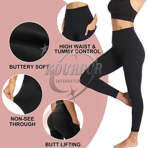 Leggings de sport et de yoga pour femmes, taille mi-haute, respirants, pleine longueur, en polyester doux, avec poche, pour la gym et le fitness, personnalisables en gros - Product Image 3