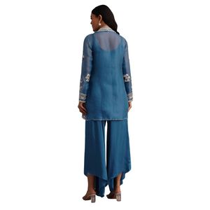 Blue Resham Work Kurti Palazzo Suit Venta al por mayor Mujeres Ropa étnica OEM Ropa Proveedor de fábrica Ropa de fiesta personalizada - Product Image 5