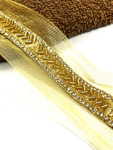 2023 Best Selling Wedding Dress Lace Beads Sequins Embroidered Beaded <b>Crystal</b> Trim Golden Silver Black Color Deals in Wholesale - Product Image 5