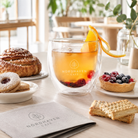 AT PACK – Tasses à café en verre borosilicate double couche avec logo personnalisé pour cafés, avec couvercle et paille, style minimaliste et élégant