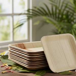 Assiettes carrées profondes écologiques en feuille de palmier Areca Vaisselle jetable biodégradable de 3.5 cm de profondeur - Product Image 1