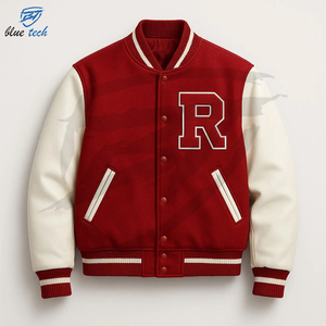 High Quality Canvas Stand Collar Cow Skin Bomber Varsity <b>Jackets</b> Windproof Custom Embroidered Logo Streetwear - Product Image 1